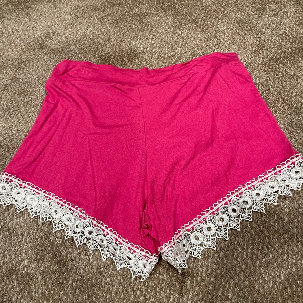 Pink boutique short w/ lace trim Giddyup glamour